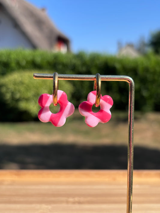 Créoles Margarita rayées rose | Théia Bijoux