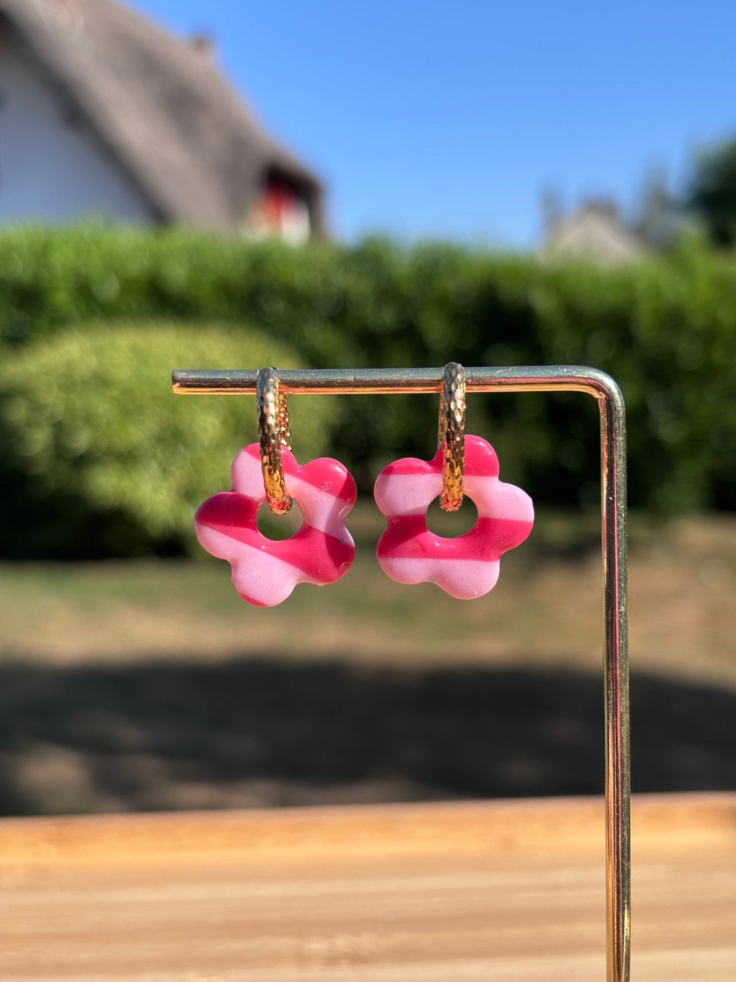 Créoles Margarita rayées rose | Théia Bijoux