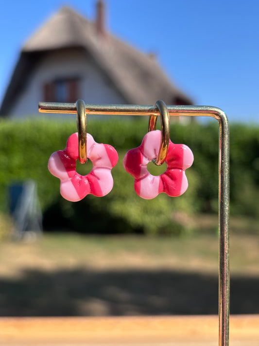 Créoles Capucine rayées roses | Théia Bijoux