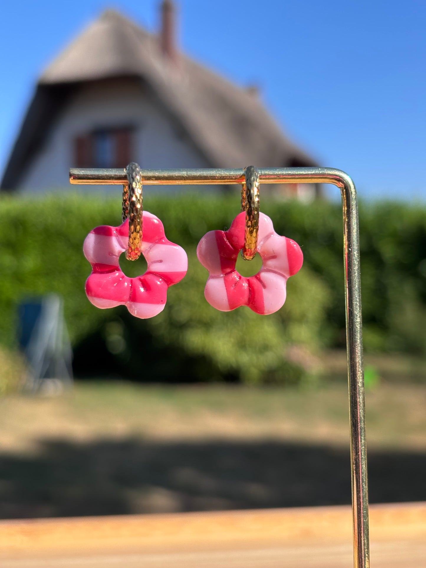 Créoles Capucine rayées roses | Théia Bijoux