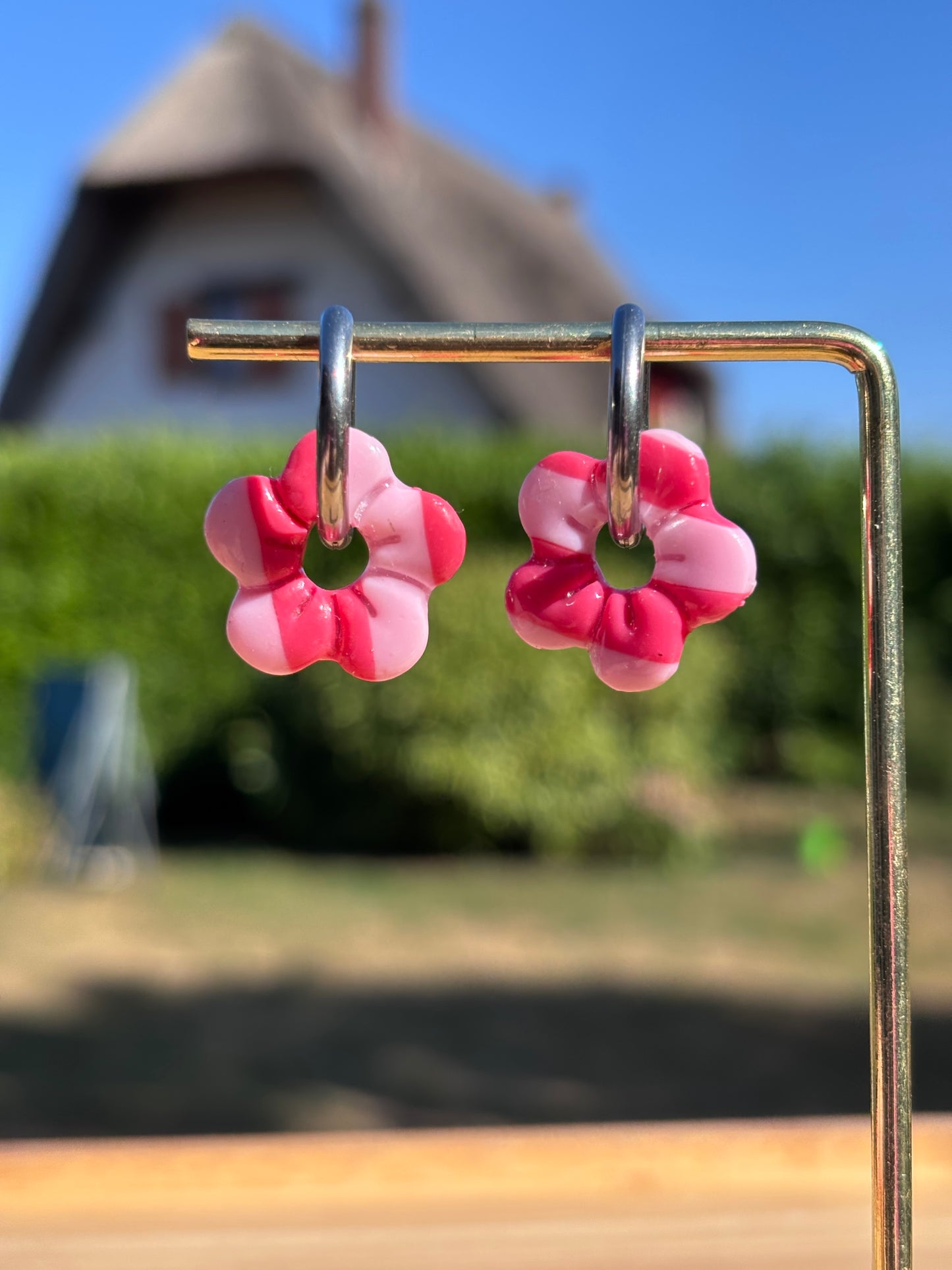 Créoles Capucine rayées roses | Théia Bijoux