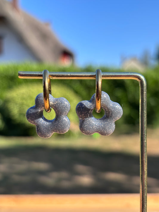 Créoles Margarita grise pailletée | Théia Bijoux