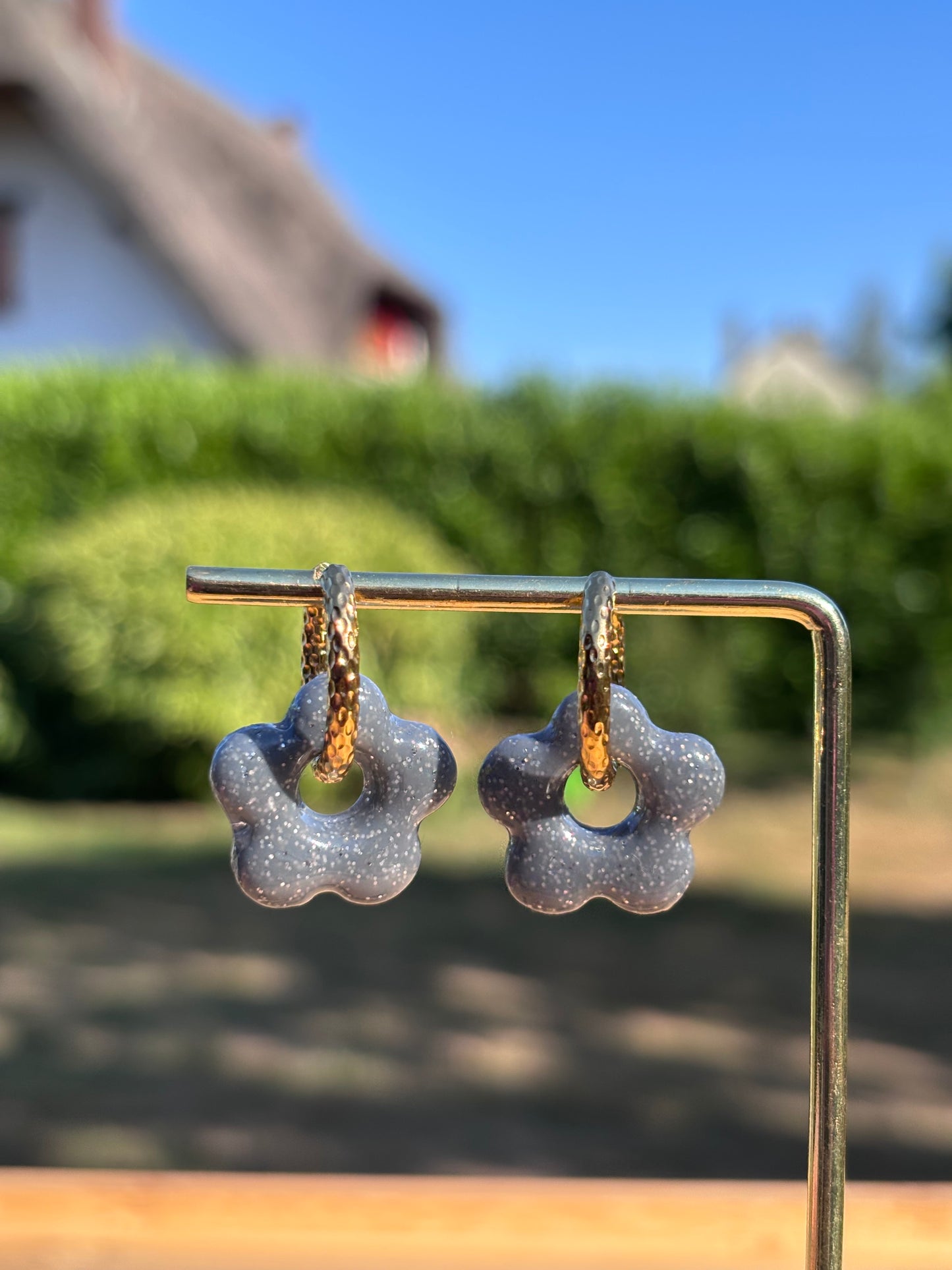 Créoles Margarita grise pailletée | Théia Bijoux