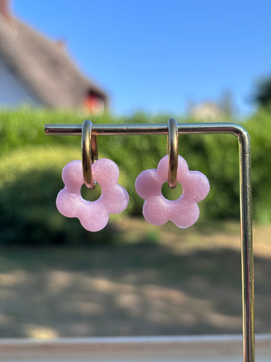 Créoles Margarita rose irisé | Théia Bijoux