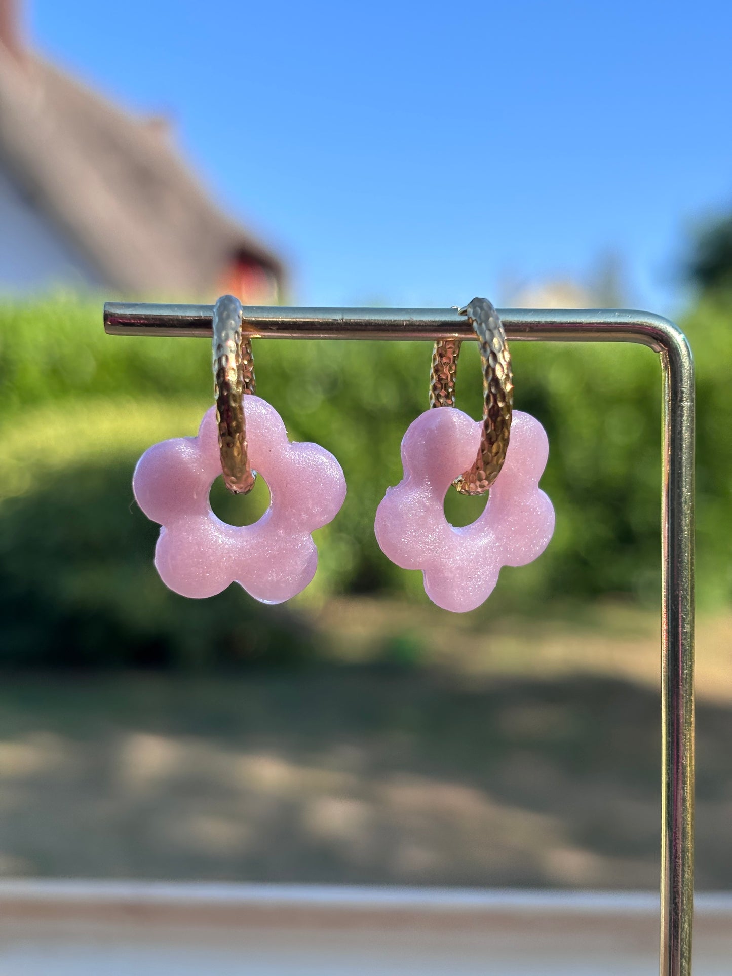 Créoles Margarita rose irisé | Théia Bijoux