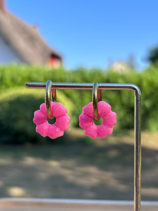 Créoles Camélia rose flash | Théia Bijoux
