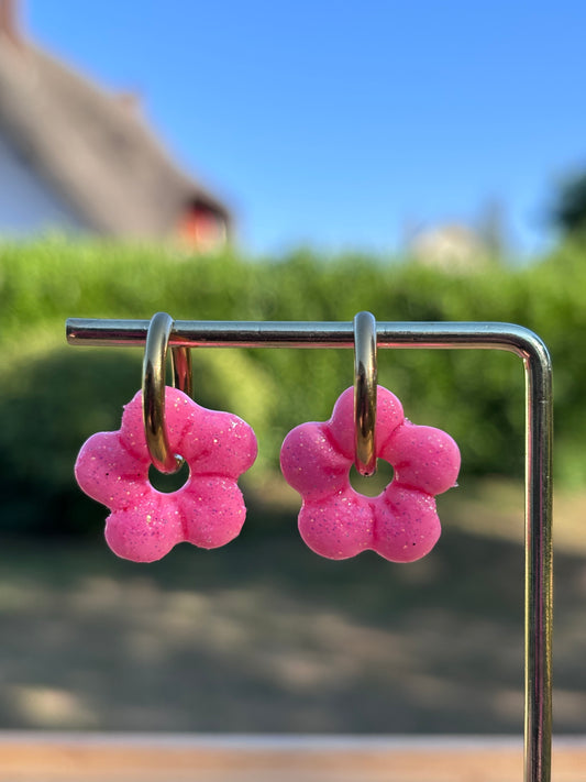 Créoles Capucine rose flash | Théia Bijoux