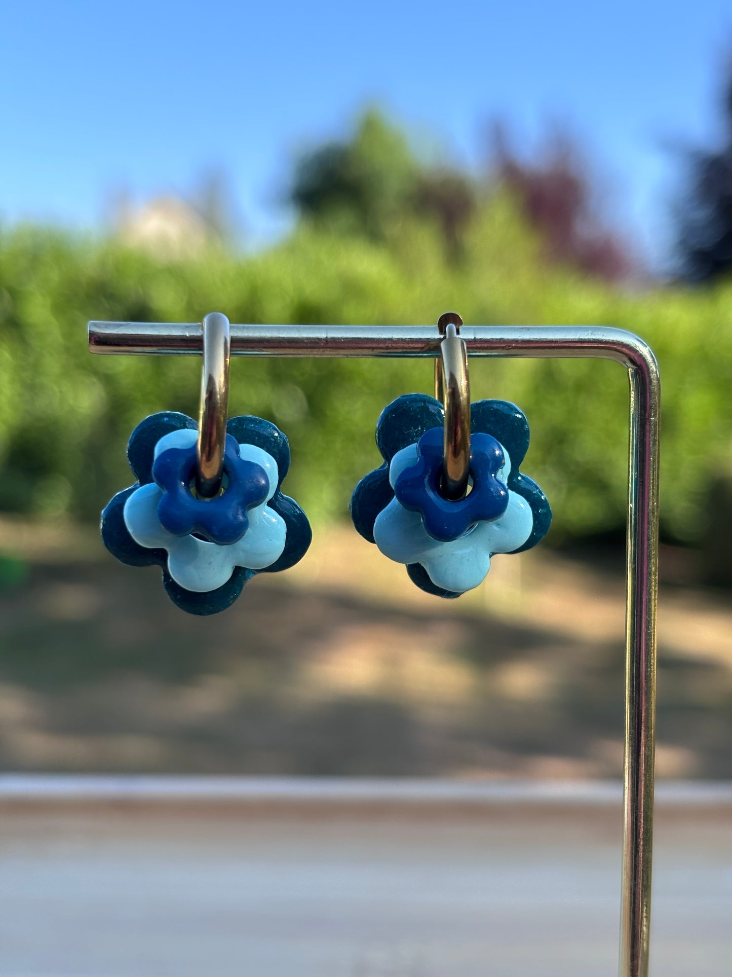 Créoles Margarita trio bleu | Théia Bijoux