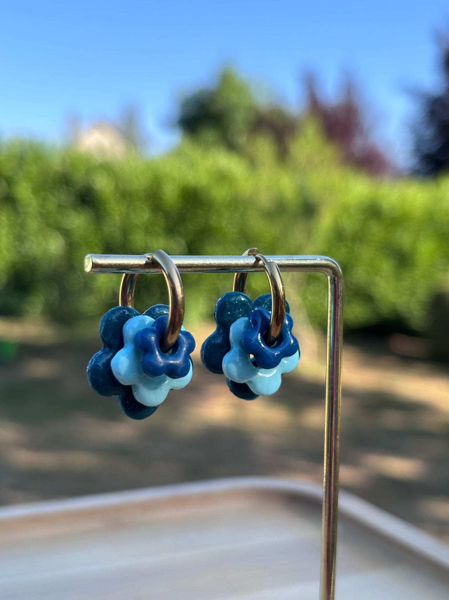 Créoles Margarita trio bleu | Théia Bijoux