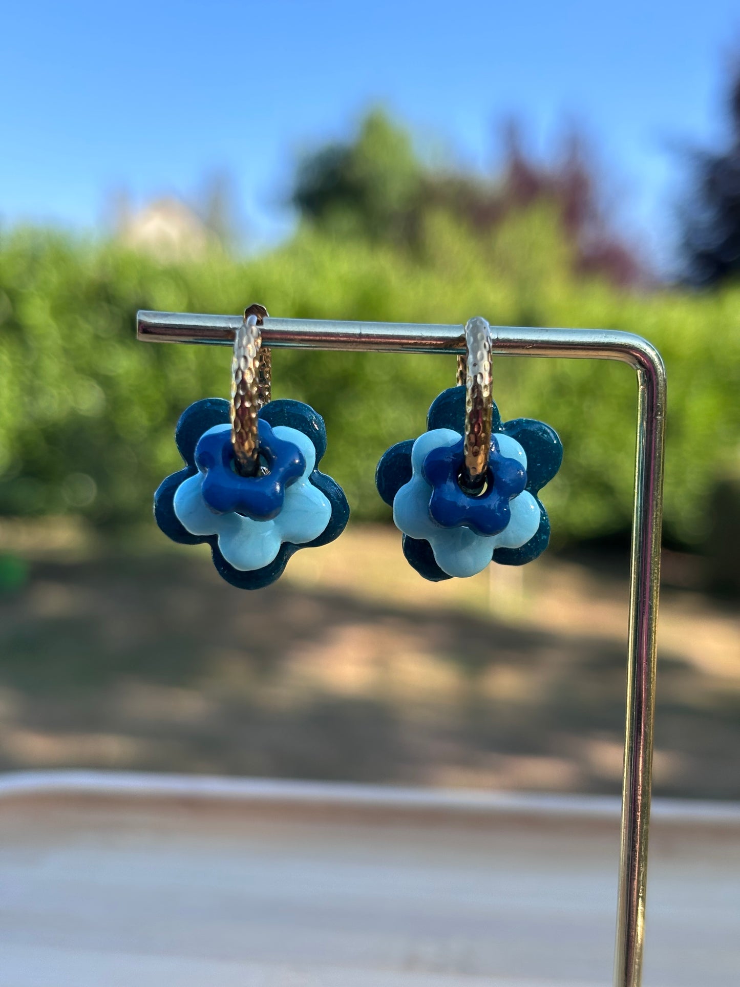 Créoles Margarita trio bleu | Théia Bijoux