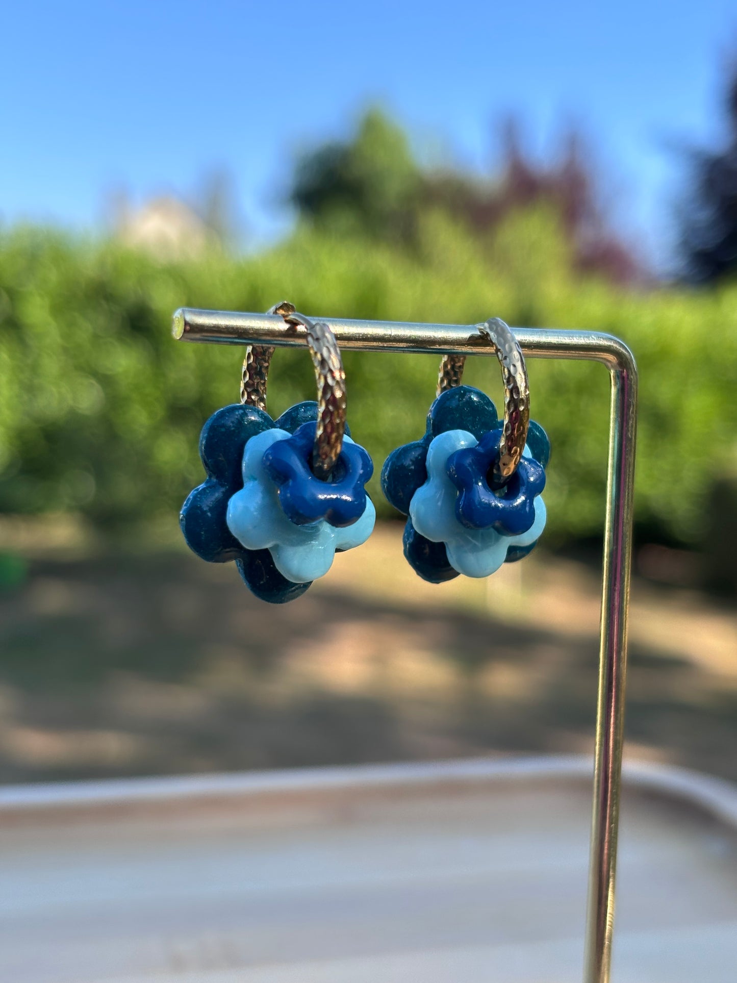 Créoles Margarita trio bleu | Théia Bijoux