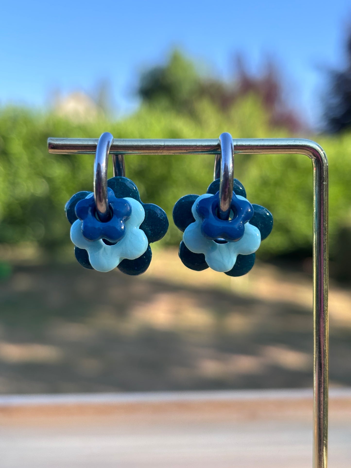Créoles Margarita trio bleu | Théia Bijoux