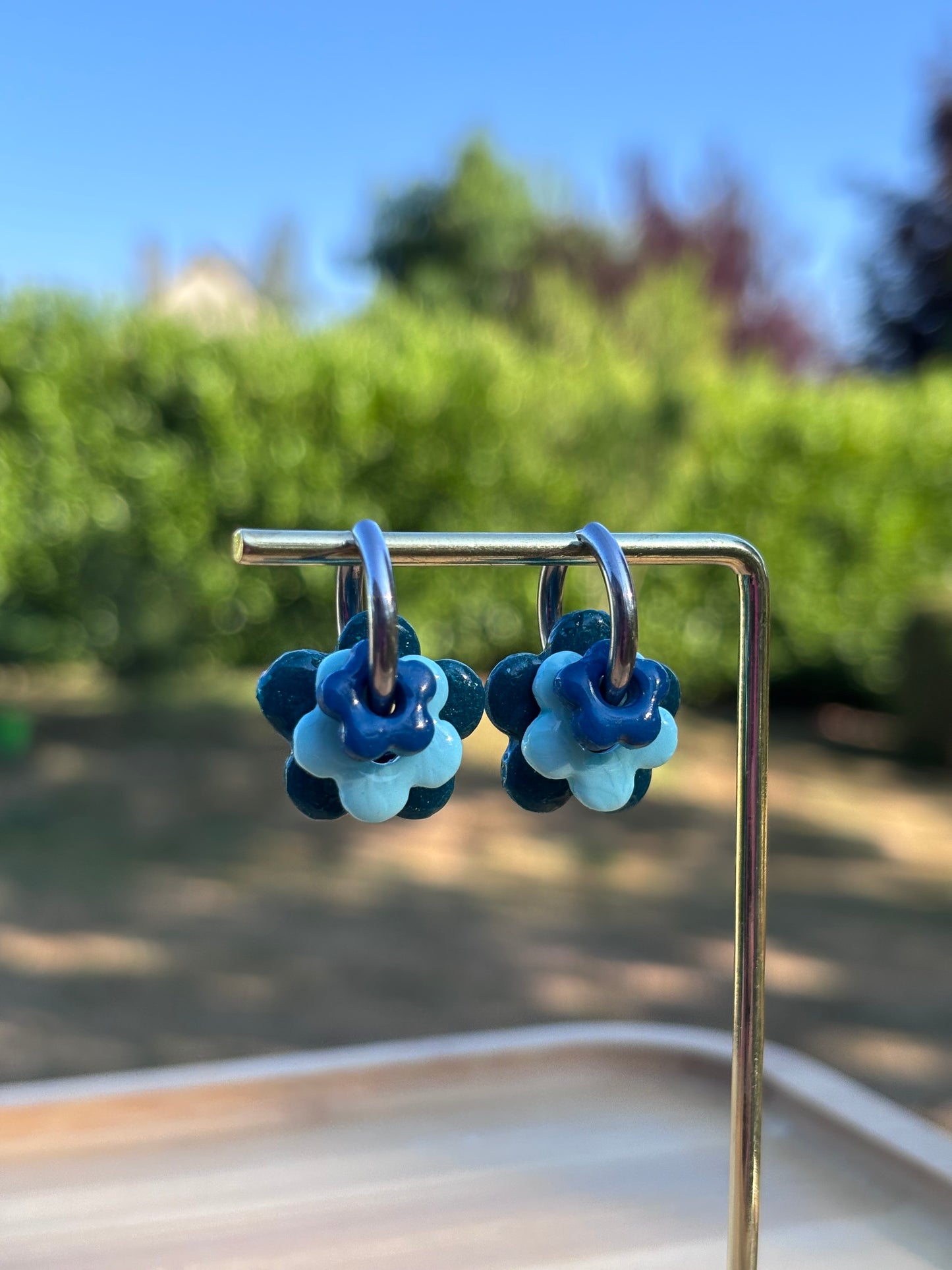 Créoles Margarita trio bleu | Théia Bijoux