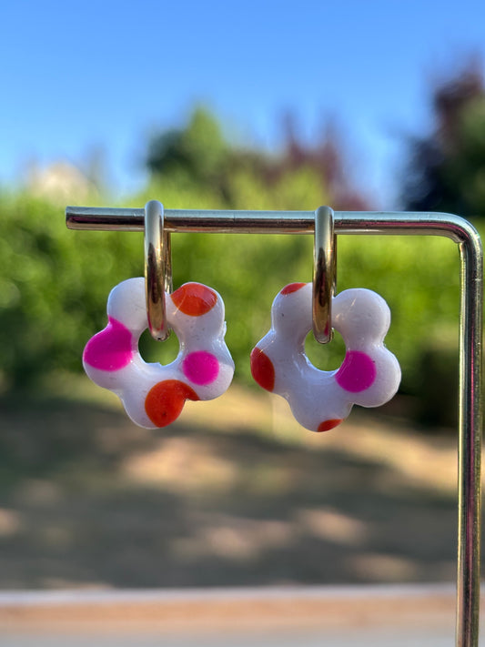 Créoles Margarita pois rose orange | Théia Bijoux