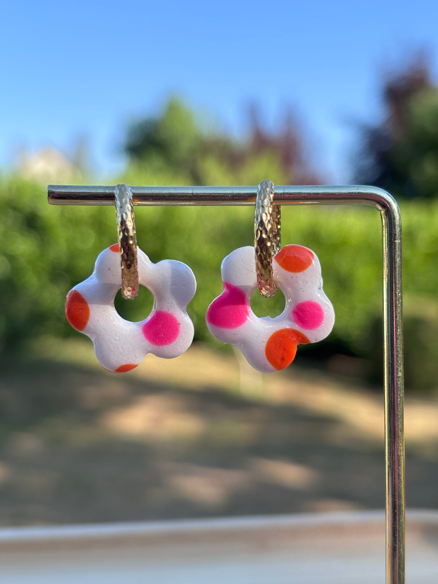 Créoles Margarita pois rose orange | Théia Bijoux