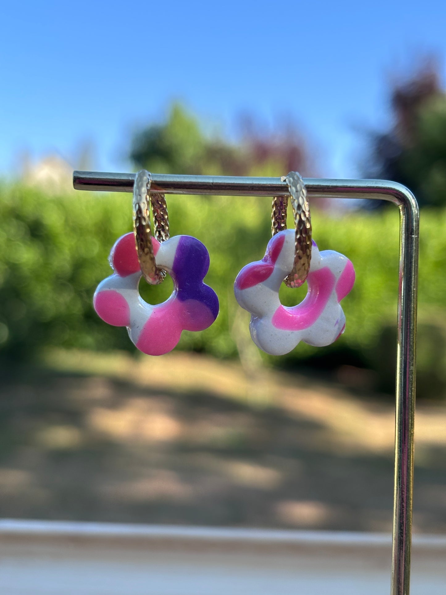 Créoles Margarita pois rose violet | Théia Bijoux