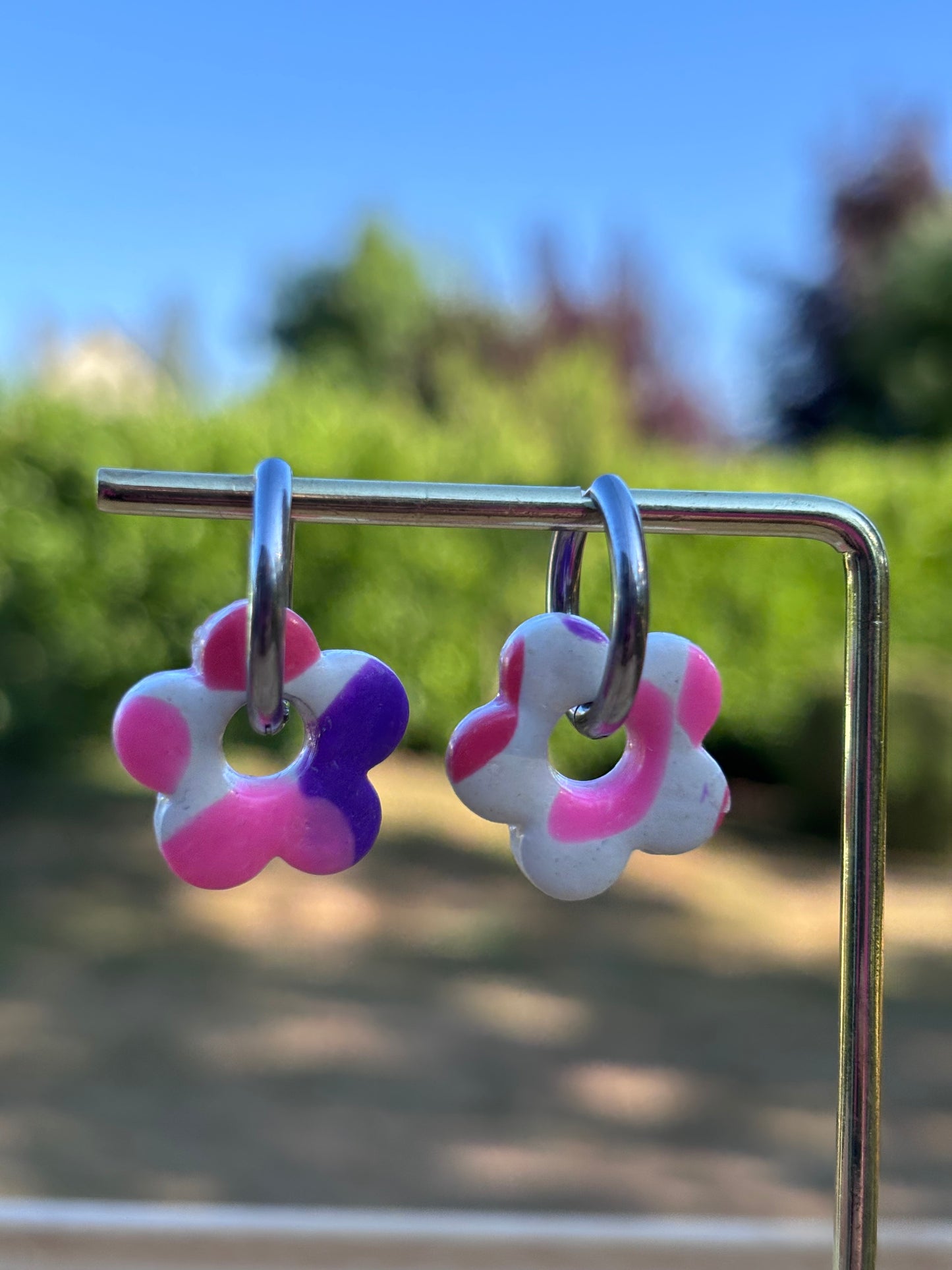 Créoles Margarita pois rose violet | Théia Bijoux