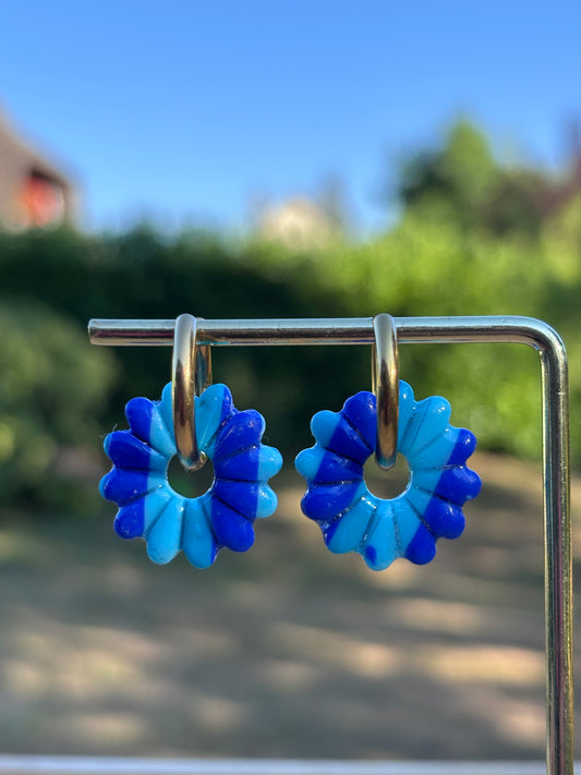 Créoles Aglaé rayées bleues | Théia Bijoux