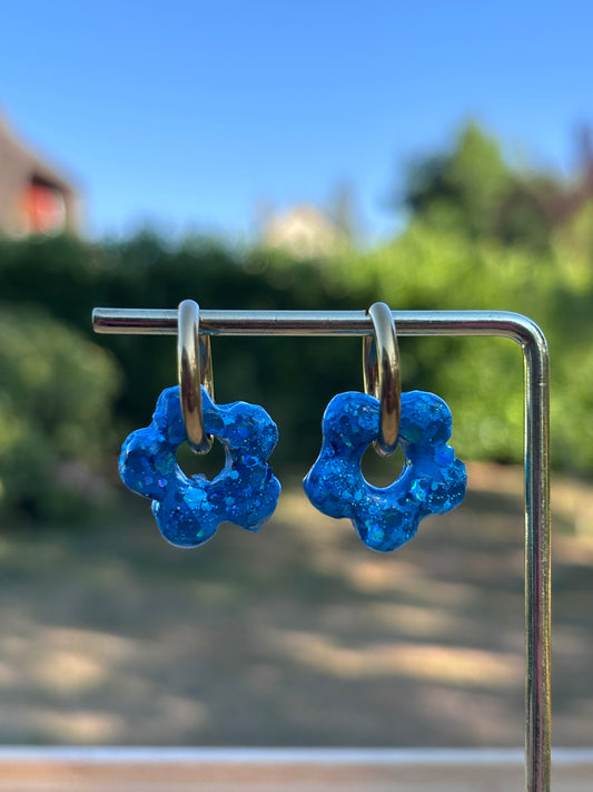 Créoles Margarita bleu pailletté | Théia Bijoux