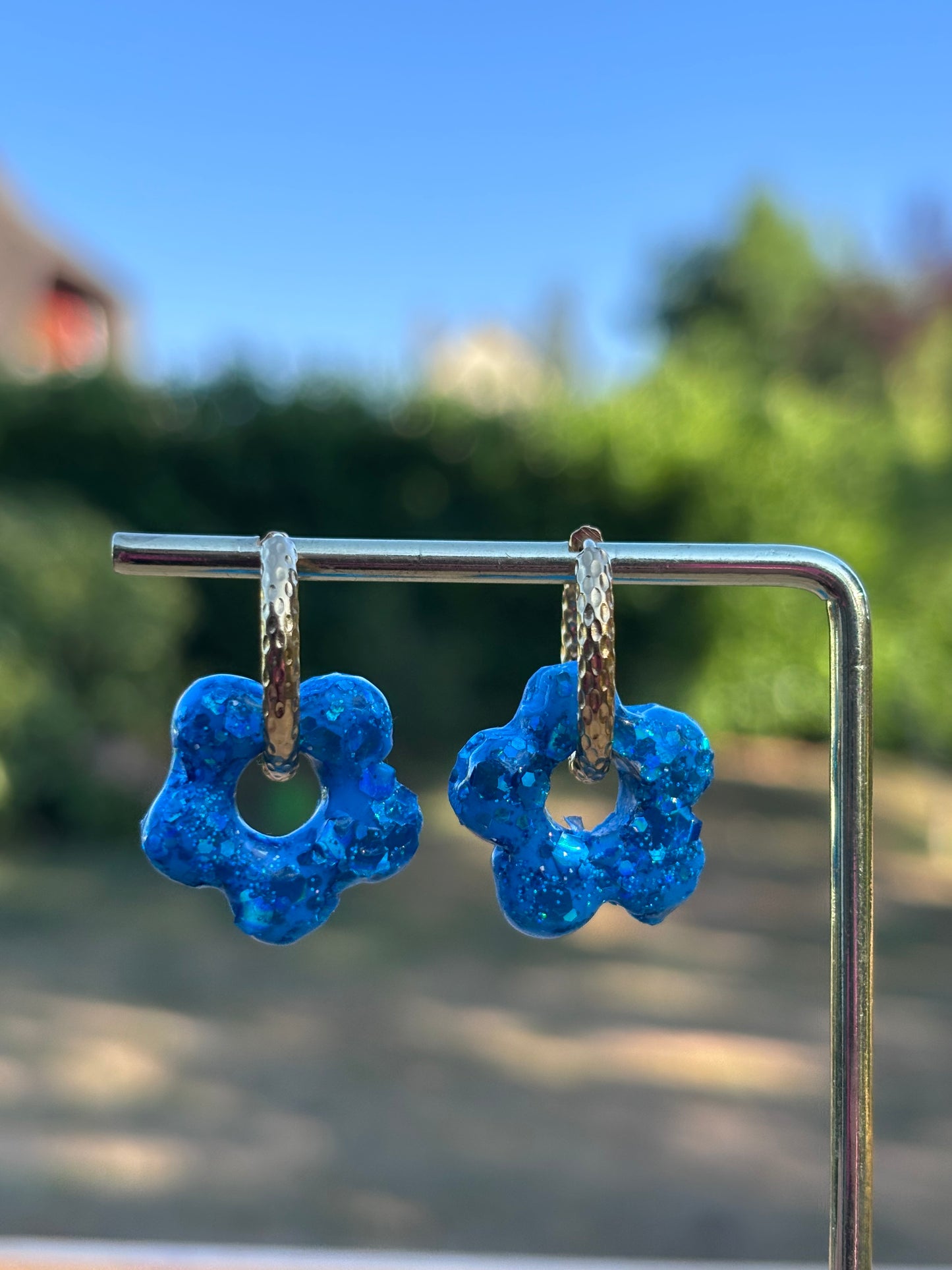 Créoles Margarita bleu pailletté | Théia Bijoux