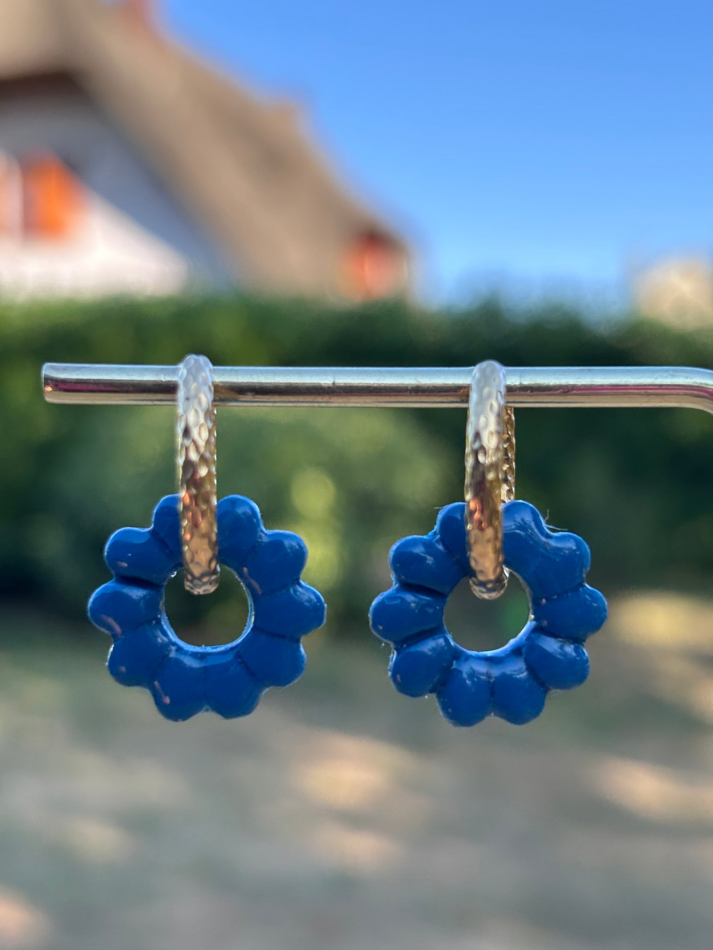 Créoles Rose bleu canard | Théia Bijoux