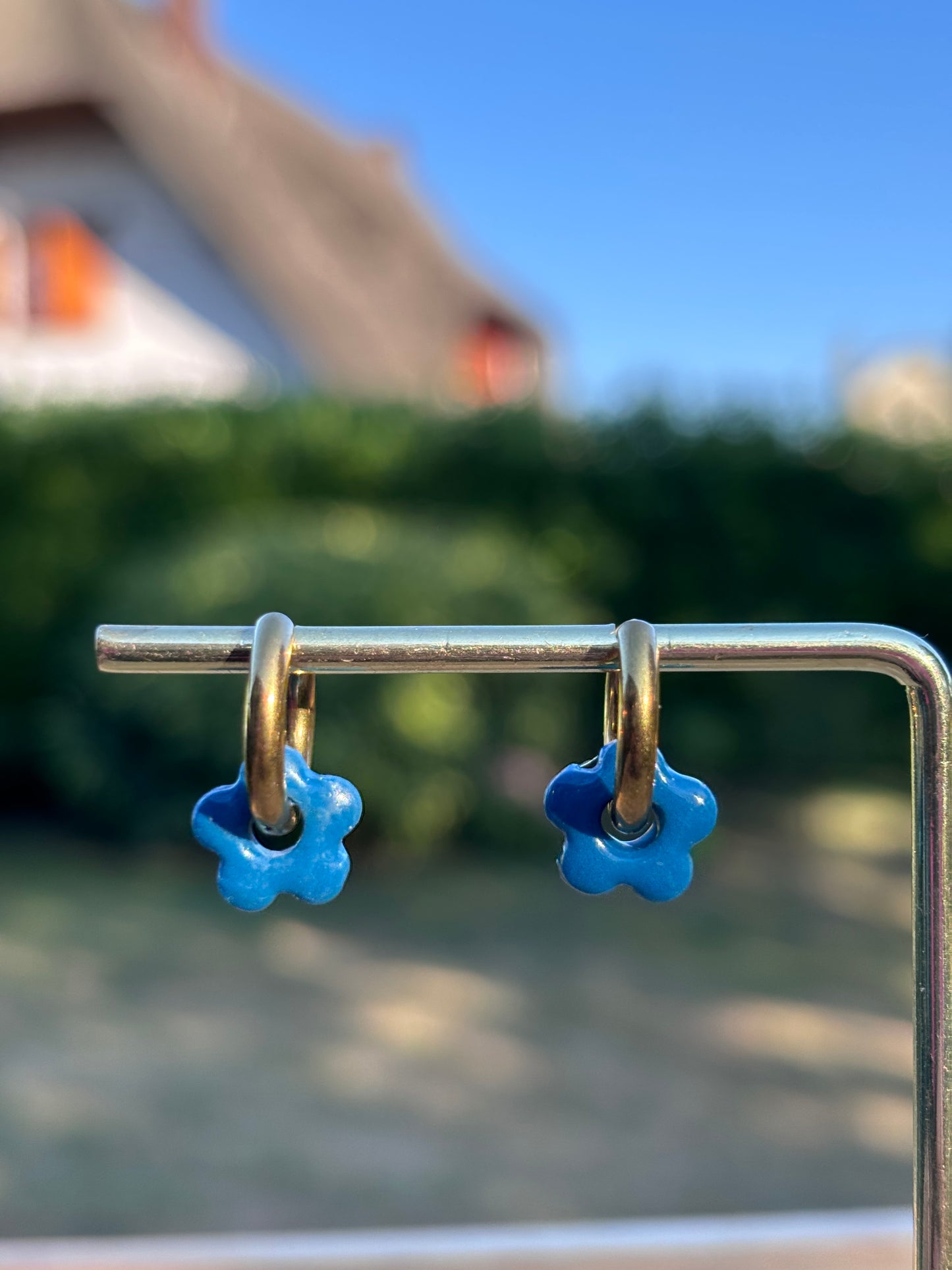Créoles Mini Flora bleu canard | Théia Bijoux