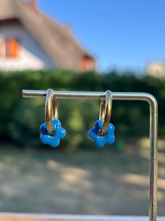 Créoles Mini Flora bleu canard | Théia Bijoux