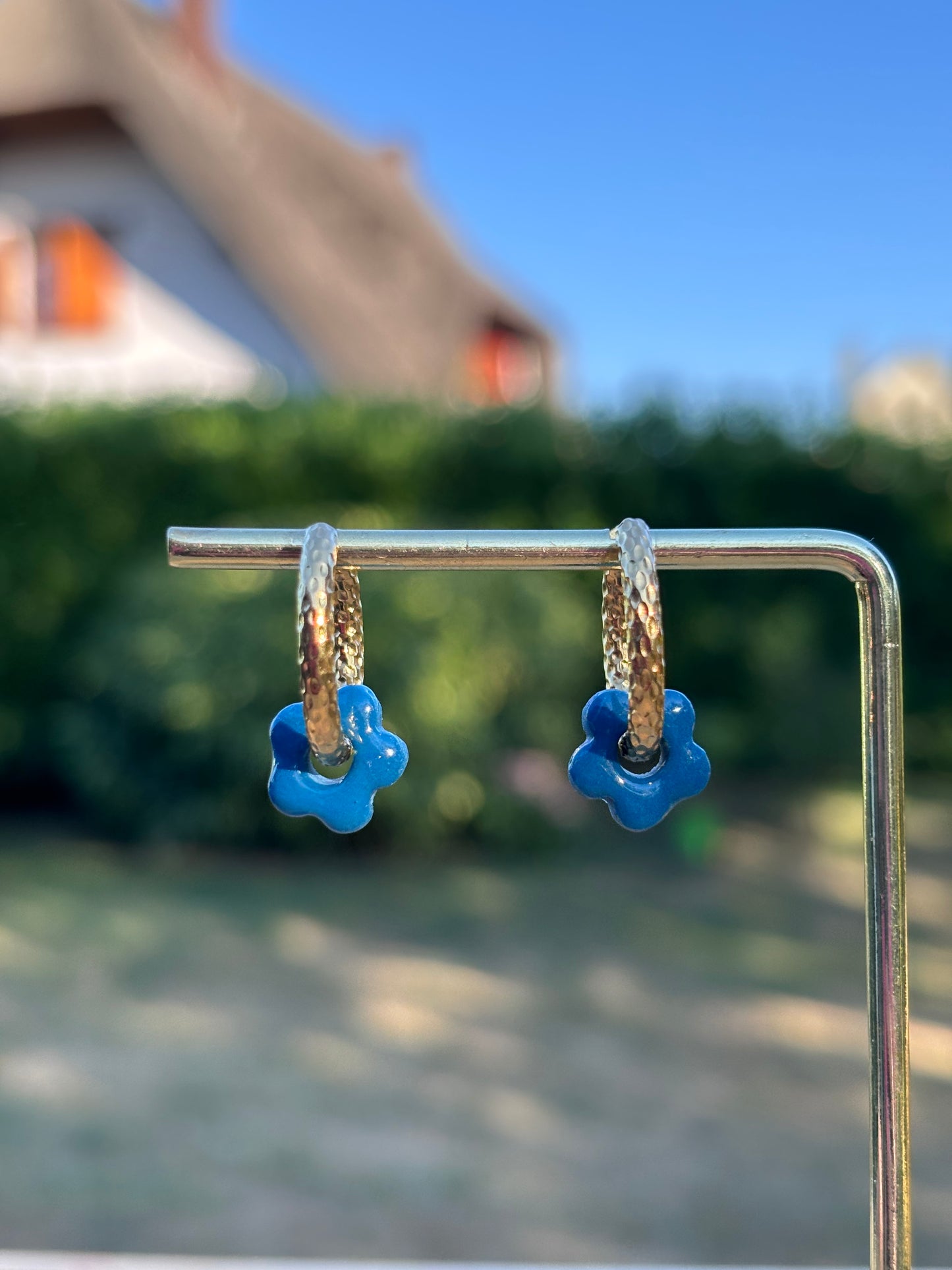 Créoles Mini Flora bleu canard | Théia Bijoux
