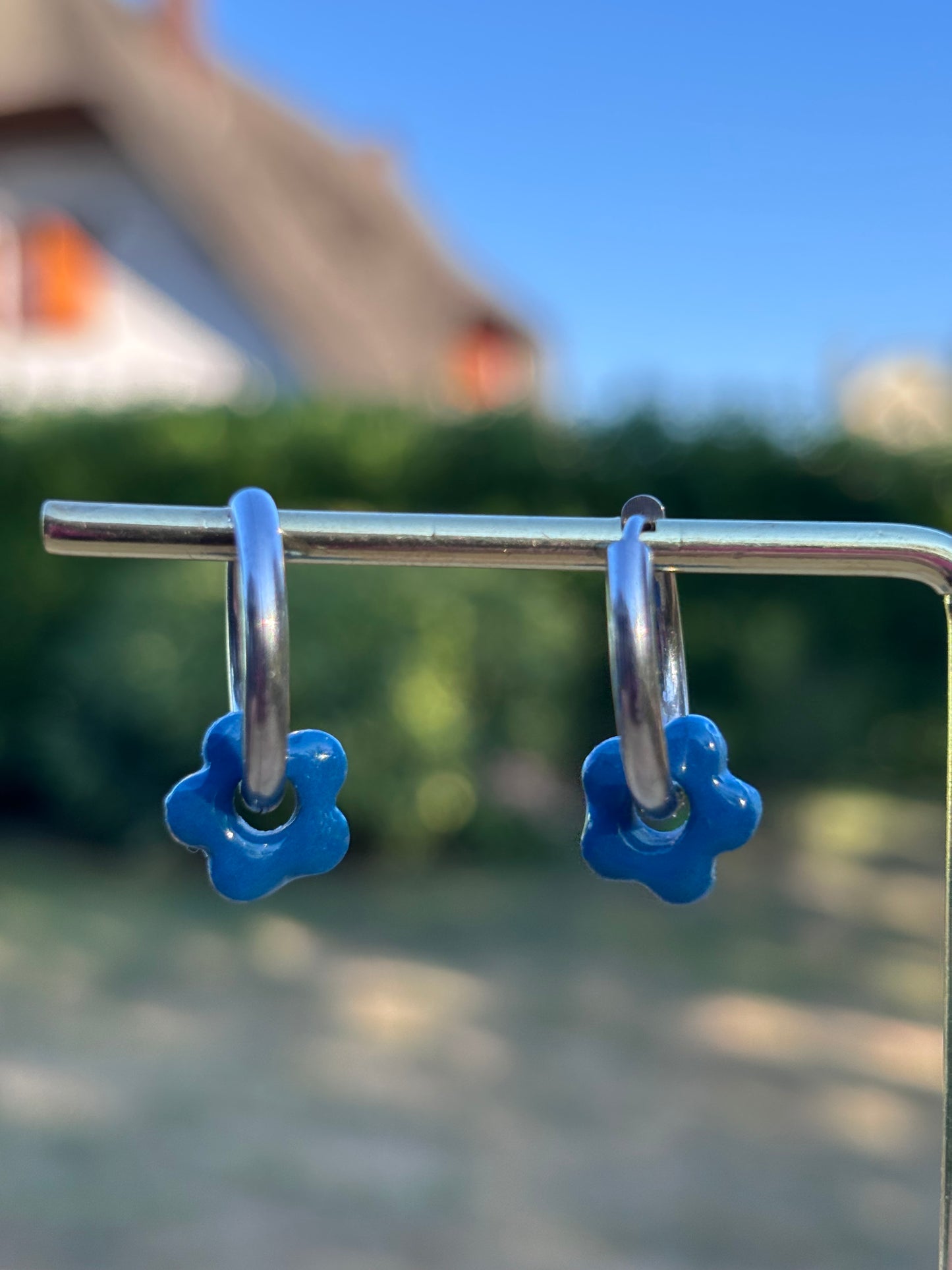 Créoles Mini Flora bleu canard | Théia Bijoux