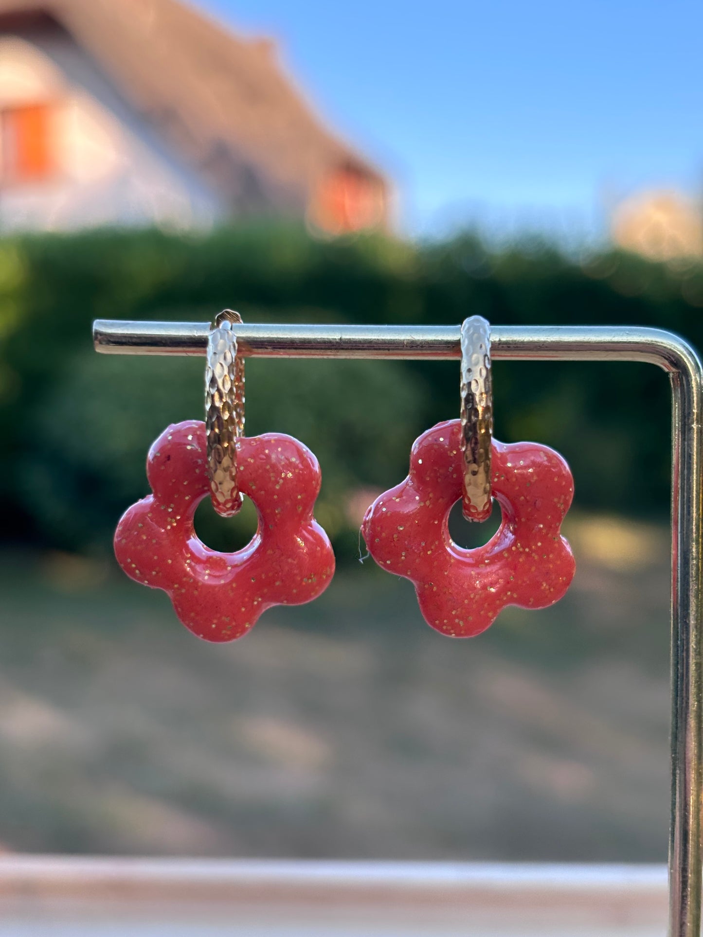 Créoles Margarita orange pailletté | Théia Bijoux