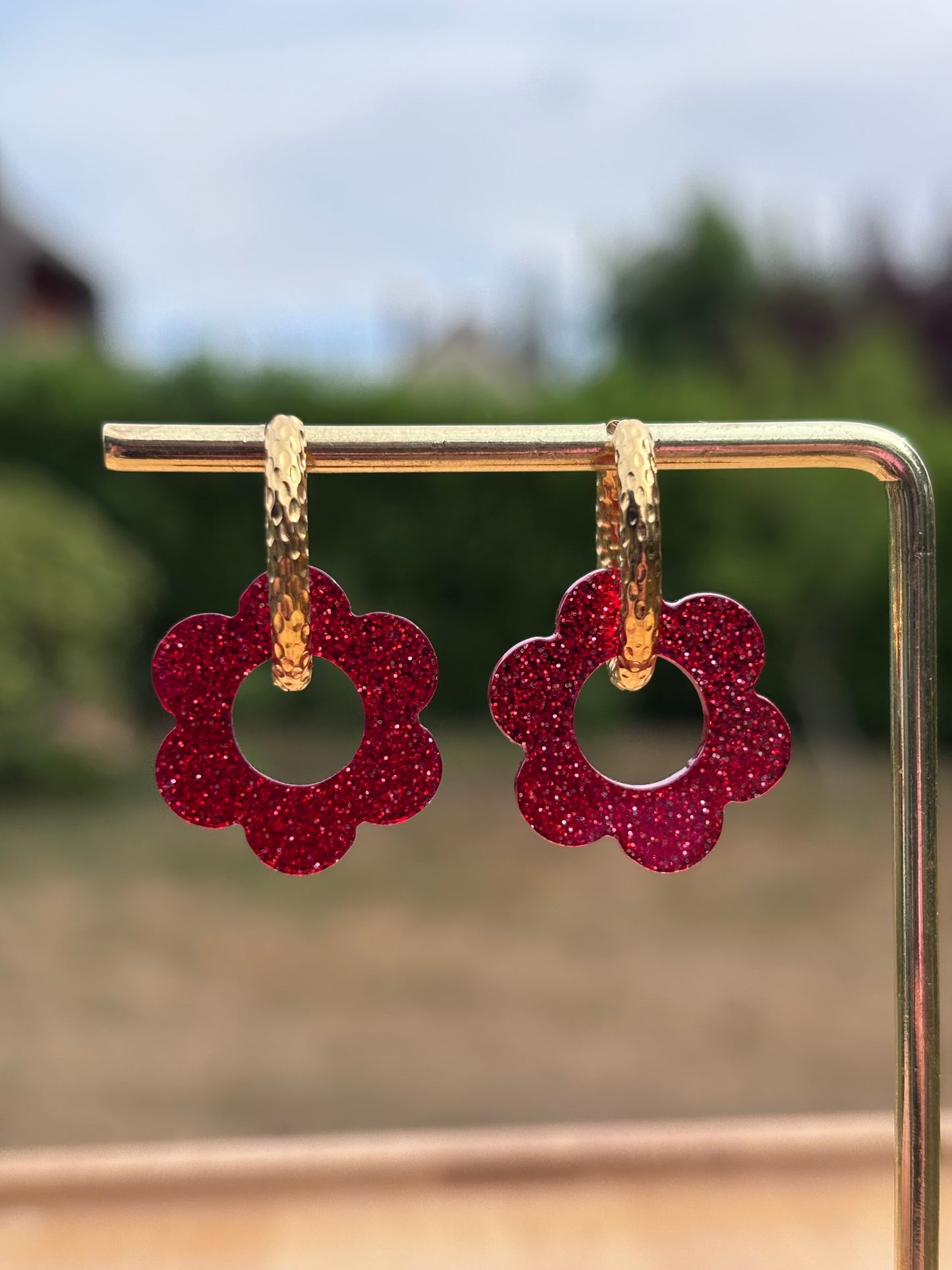 Créoles Margarita rouge pailletté | Théia Bijoux