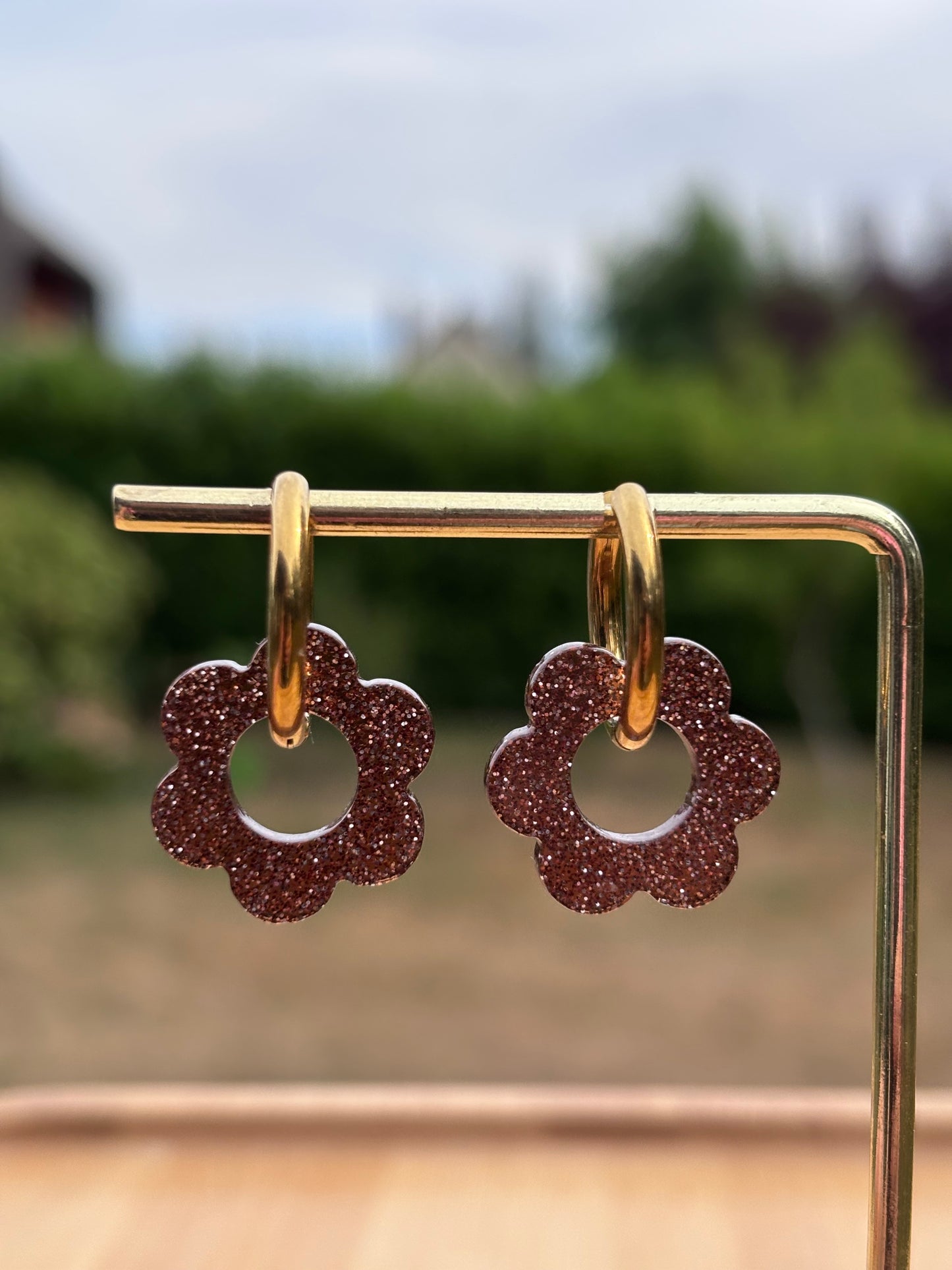 Créoles Margarita marron pailletté | Théia Bijoux
