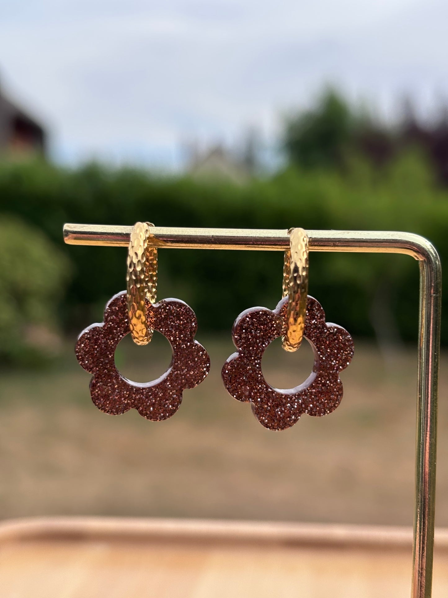 Créoles Margarita marron pailletté | Théia Bijoux