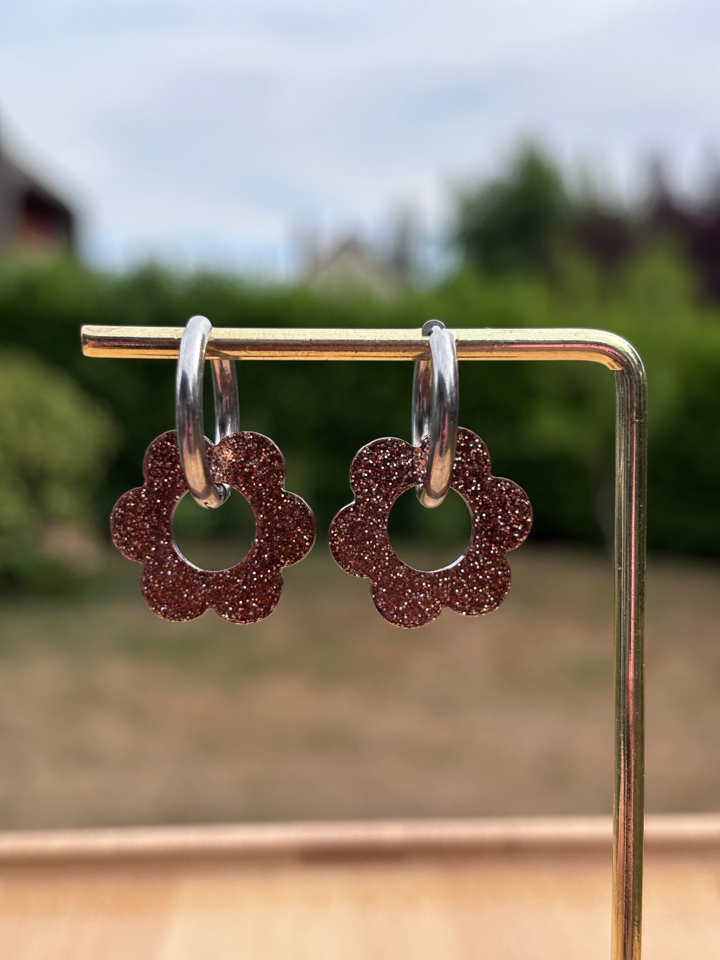 Créoles Margarita marron pailletté | Théia Bijoux