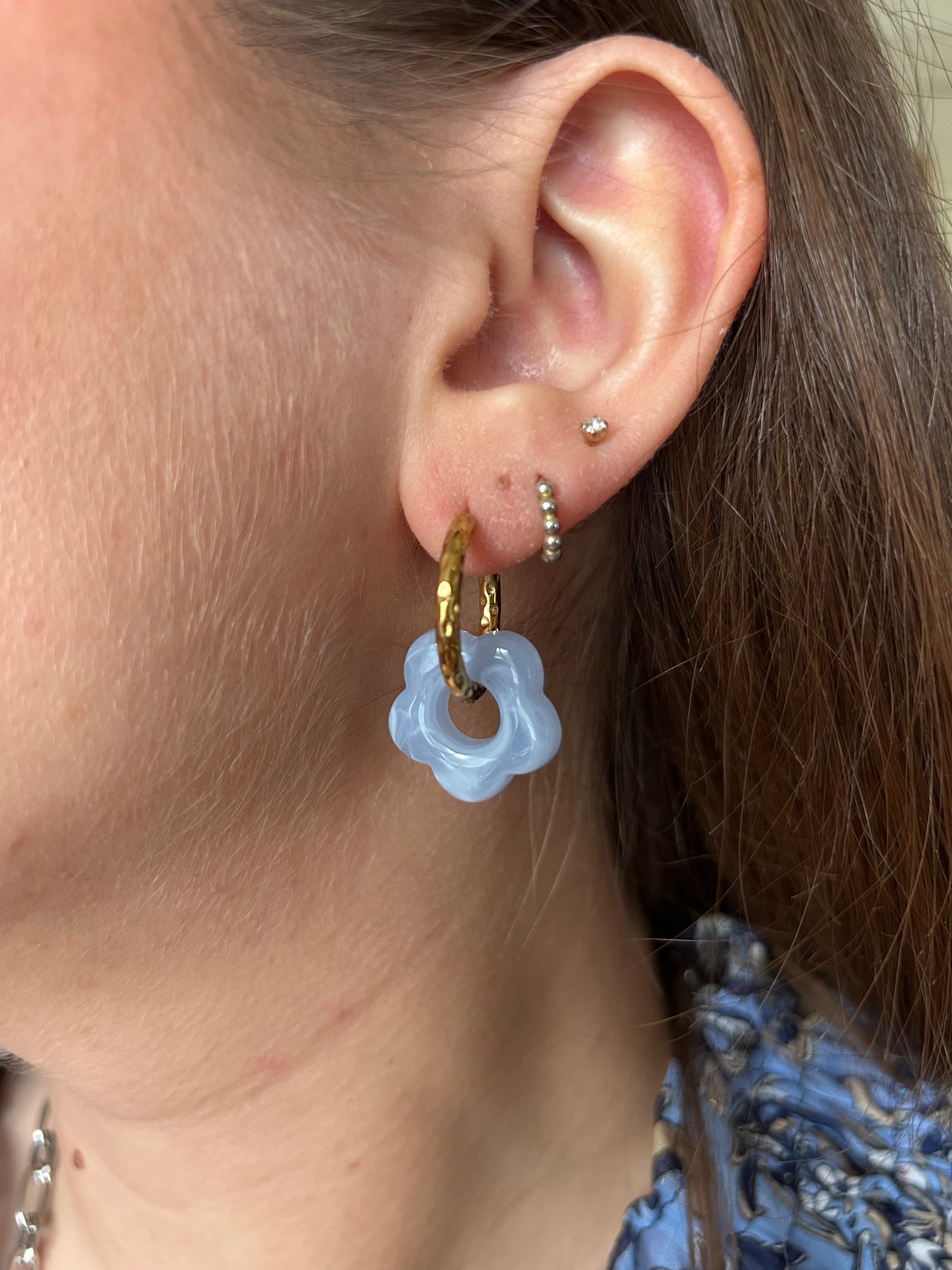 Boucles d'Oreilles Margarita Fleurs Bleu Clair | Theia Bijoux